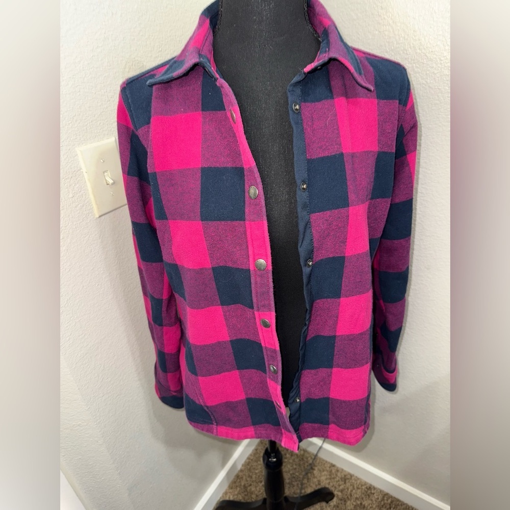 Orvis Pink Navy Buffalo Plaid Flannel Shirt Snap Western Grunge Y2K- Medium - Picture 3 of 9